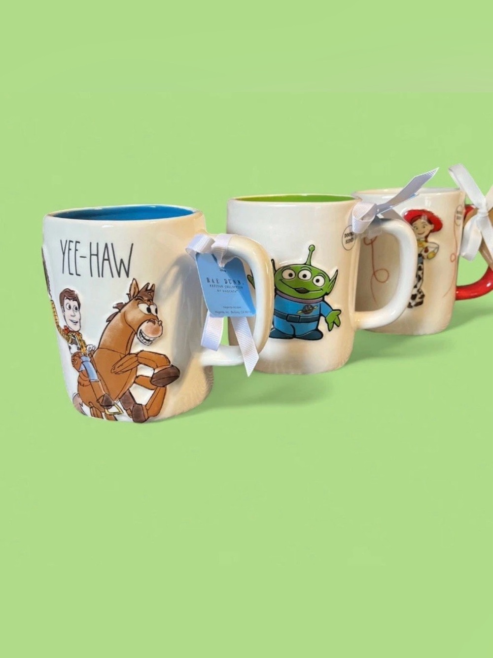 Disney Toy Story Ceramic Mugs Woody Bullseye alien& Jessie Set Of 3 Rae Dunn NWT